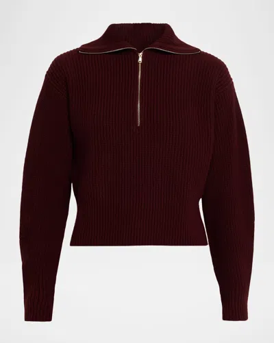 Max Mara Wool-cashmere Quarter-zip Sweater In Burgundy