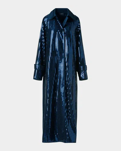 Akris Estelle Sequined Chiffon Maxi Coat In Blue