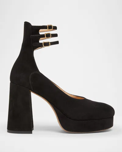 Chloé Loti Suede Platform Block-heel Pumps In Black