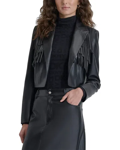 Dkny Fringe Jacket In Black