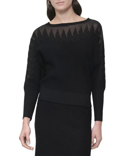 Dkny Patterned Sheer Sweater In Black