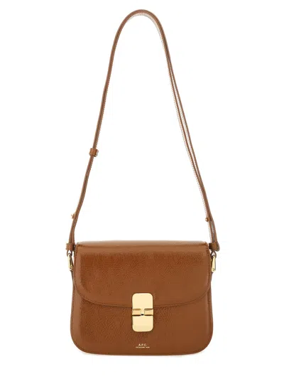 Apc Grance Brown Small Crossbody Bag Wirh Embossed Logo Lettering On The Front And Adjustable Shoulder S In Brown