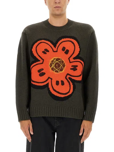Kenzo Boke Flower Cotton Blend Sweater In Green