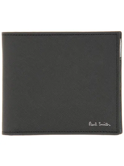 Paul Smith Textured Lambskin Bifold Wallet With Signature Detail In Black