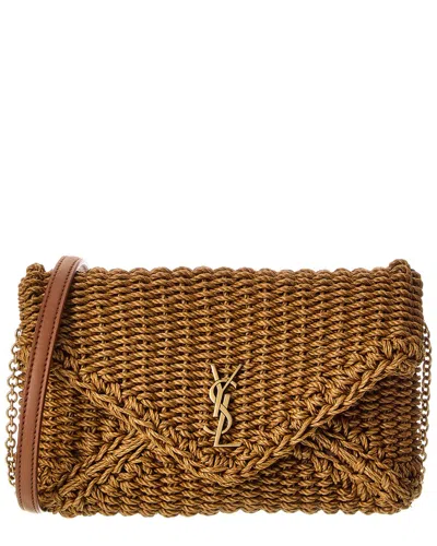 Saint Laurent Envelope Small Raffia Shoulder Bag In Brown