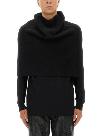 Rick Owens Knitted Cape With Soft Textured Fabric In Black