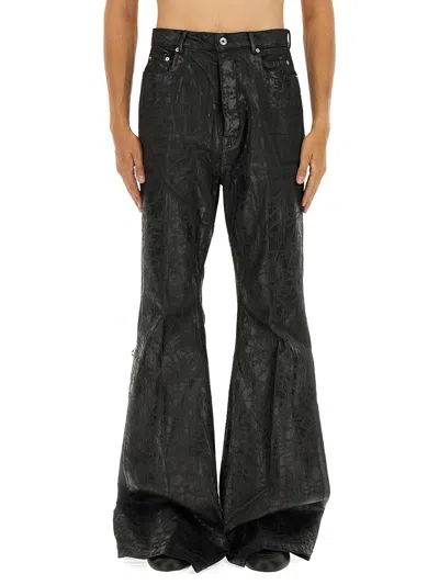Rick Owens Bootcut Jeans With Metallic Finish And Flared Silhouette In Black