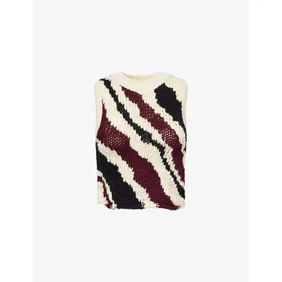 Acne Studios Womens White Multicolor Striped V-neck Wool Vest In Black