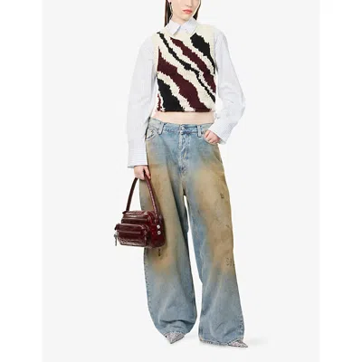 Acne Studios Womens White Multicolor Striped V-neck Wool Vest In Black