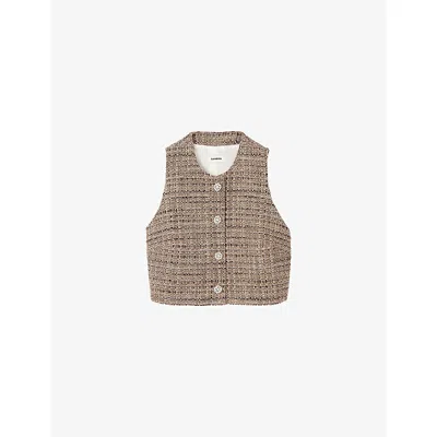 Sandro Womens Brown Button-down Regular-fit Textured Tweed Vest In Brown