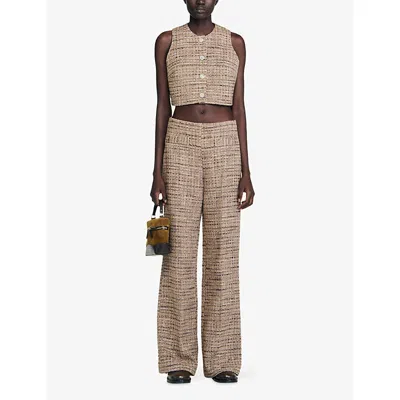 Sandro Womens Brown Button-down Regular-fit Textured Tweed Vest In Brown