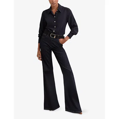 Reiss Womens Navy Gianna Regular-fit Long-sleeve Silk Shirt In Blue