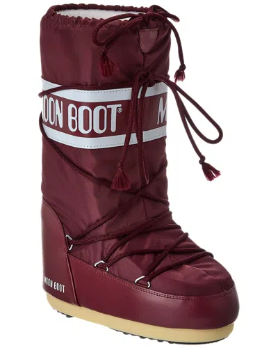 Moon Boot Burgundy Nylon And Synthetic Leather Icon Boots In Animal Print