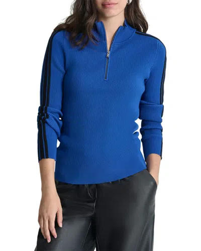 Dkny 1/4-zip Ribbed Sweater In Blue