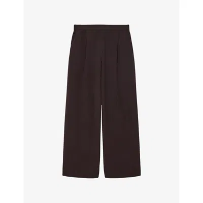 Allsaints Womens Oxblood Red Aleida Wide-leg Mid-rise Woven Trousers In Black
