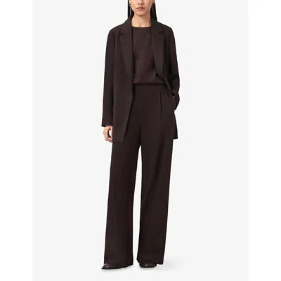 Allsaints Womens Oxblood Red Aleida Wide-leg Mid-rise Woven Trousers In Black