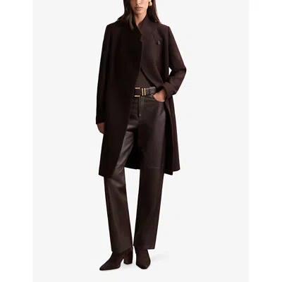 Reiss Womens Chocolate Brown Max Wrap-over Wool-blend Coat In Brown