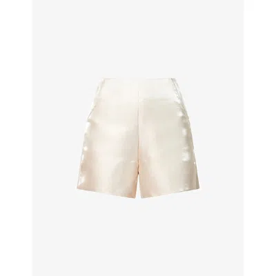 Amy Lynn Womens Ecru Shiny Tailored High-rise Woven Shorts In Neutral