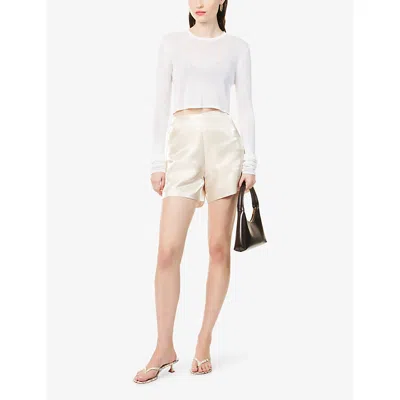 Amy Lynn Womens Ecru Shiny Tailored High-rise Woven Shorts In Neutral