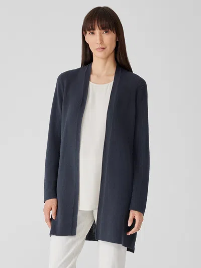 Eileen Fisher Peruvian Organic Cotton Crepe Cardigan In Blue