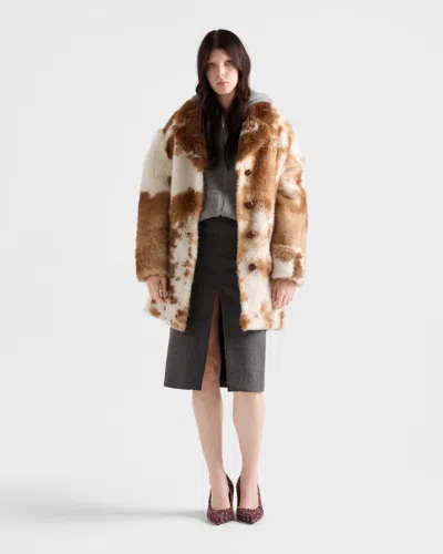 Prada Shearling Coat In Brown