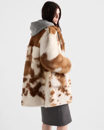 Prada Shearling Coat In Brown