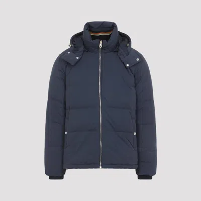 Paul Smith Padded Brown Polyamide Jacket With Detachable Hood And Ribbed Cuffs In Blue