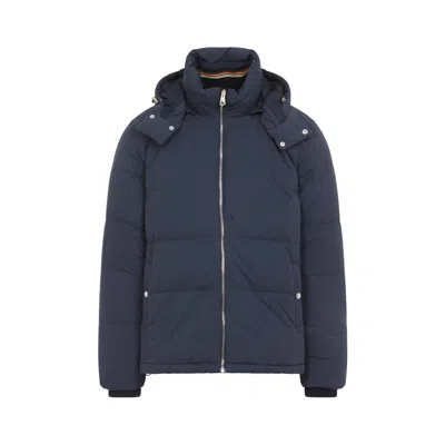 Paul Smith Padded Brown Polyamide Jacket With Detachable Hood And Ribbed Cuffs In Blue