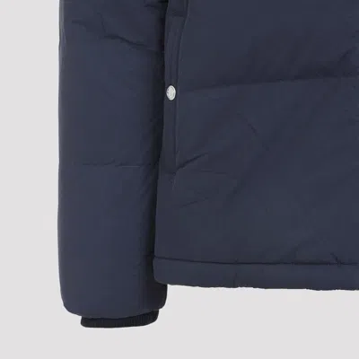 Paul Smith Padded Brown Polyamide Jacket With Detachable Hood And Ribbed Cuffs In Blue