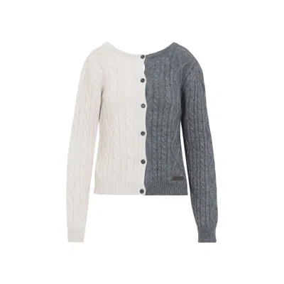 Moschino Cable Knit Color Block Long Sleeve Sweater In Gray