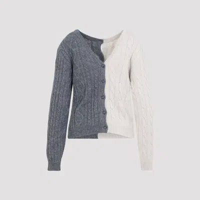 Moschino Cable Knit Color Block Long Sleeve Sweater In Gray