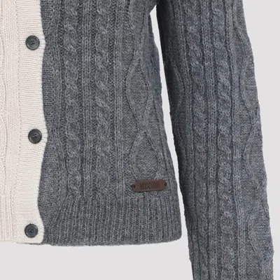 Moschino Cable Knit Color Block Long Sleeve Sweater In Gray