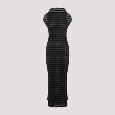 Jean Paul Gaultier Nylon Long Dress With Viscose Mariniere Stripes In Black