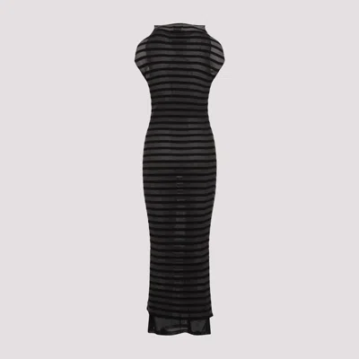 Jean Paul Gaultier Nylon Long Dress With Viscose Mariniere Stripes In Black
