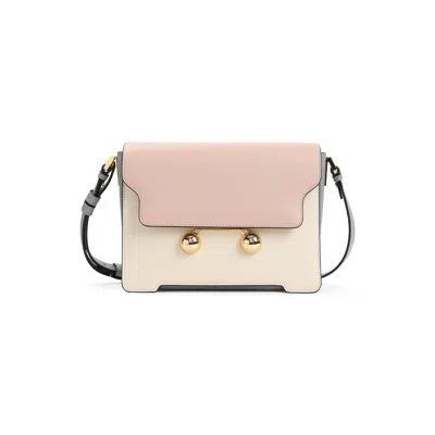 Marni Light Pink, White And Grey Leather Trunkaroo Medium Shoulder Bag