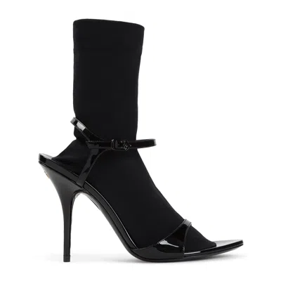 Balenciaga Avenue Sock Black Sandal In Patent Leather And Mesh
