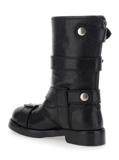 Dolce & Gabbana Leather Boot With Buckles In Black
