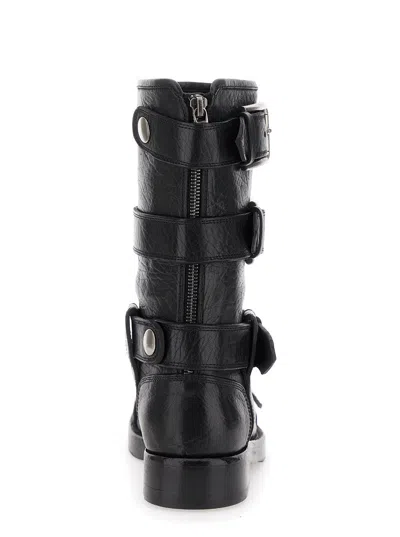 Dolce & Gabbana Leather Boot With Buckles In Black