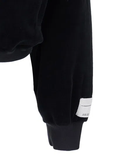 Golden Goose Black Sweatshirt With Fixed Hood And Logo Patch On The Sleeve In Cotton Blend Woman In Multi