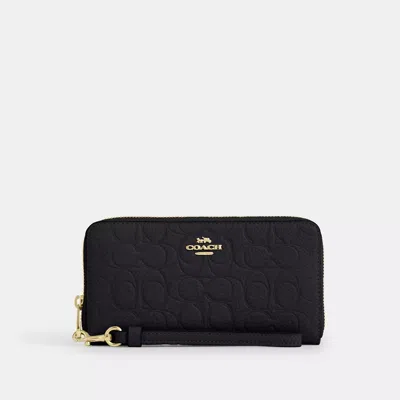 Coach Long Zip Around Wallet In Signature Leather In Black