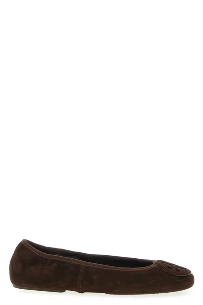 Tory Burch Brown Suede Minnie Ballerinas In Brown
