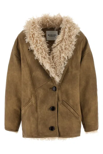 Isabel Marant Étoile Isabel Marant Etoile Women Beige Shearling Coat With High Collar And Button Closure In Leather And F In Brown