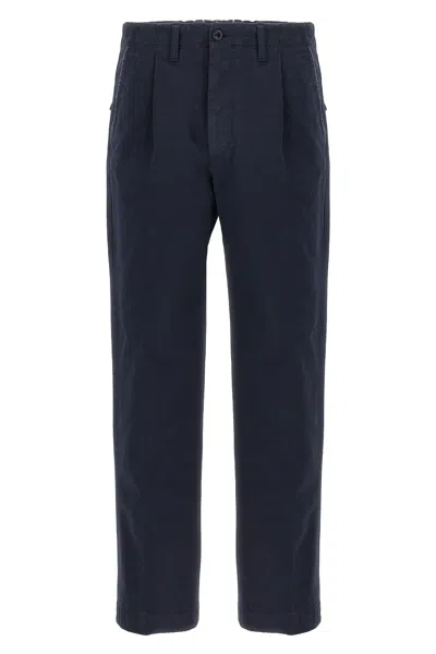 Incotex Cotton Trousers With Pleated Front And Pockets In Blue