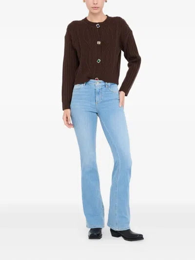 Liu •jo Cardigan In Lana Con Bottoni Gioiello Marrone In Black