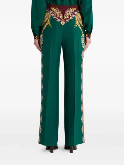 Etro Printed Trousers In Green