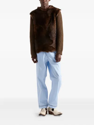 Prada Wool And Shearling Sweater In Brown