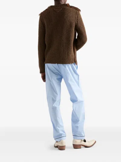 Prada Wool And Shearling Sweater In Brown