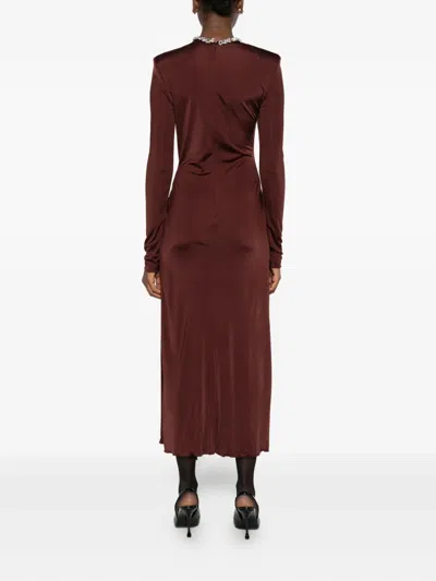 David Koma Crystal-embellished Draped Dress In Burgundy