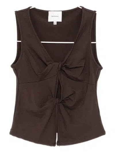 Reformation Tefi Twist Cutout Stretch Organic Cotton Tank In Brown