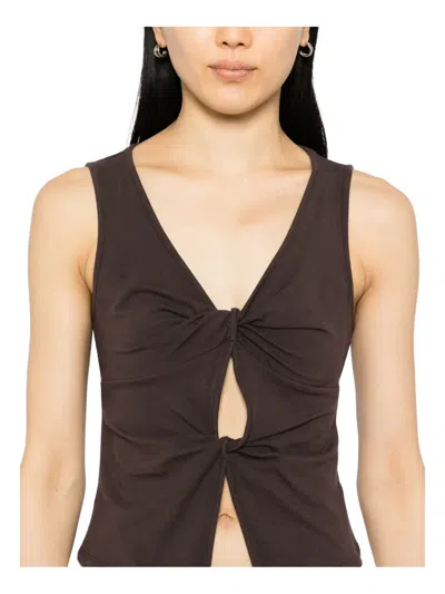 Reformation Tefi Twist Cutout Stretch Organic Cotton Tank In Brown